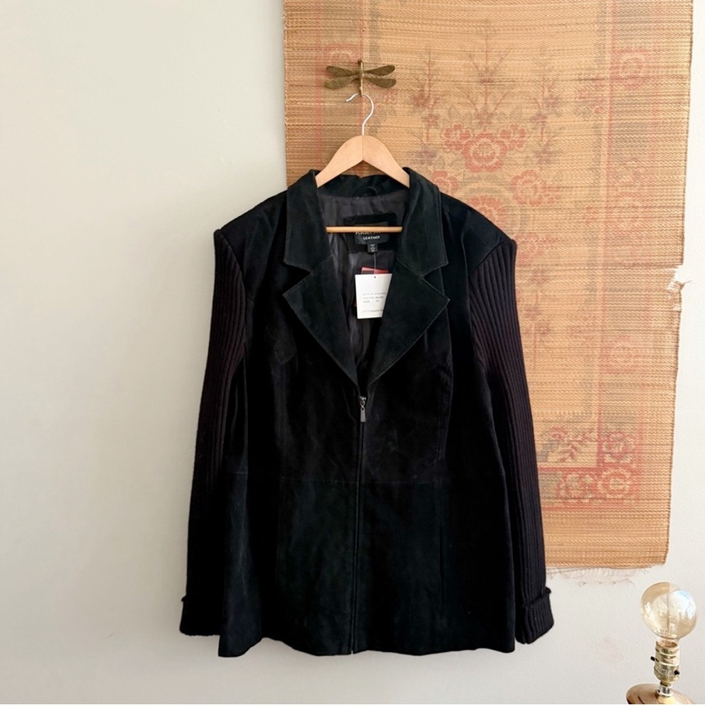 Vintage Rampage Black Suede Leather & Knit Sleeve Jacket womens size 3X